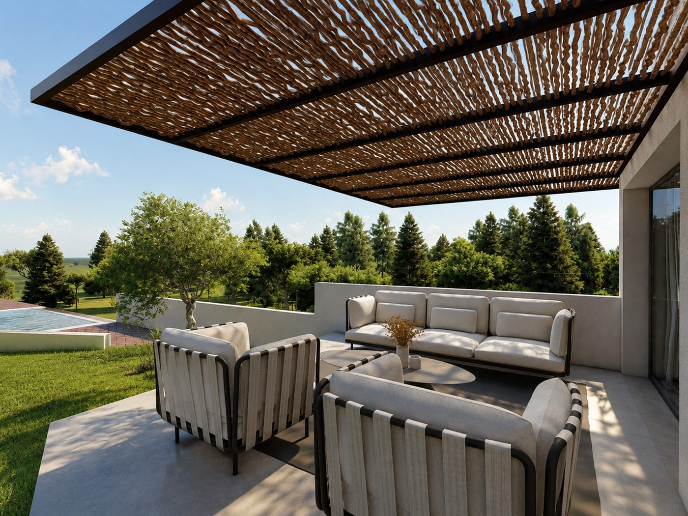 Ampliación Castellvell — Porche pérgola estar