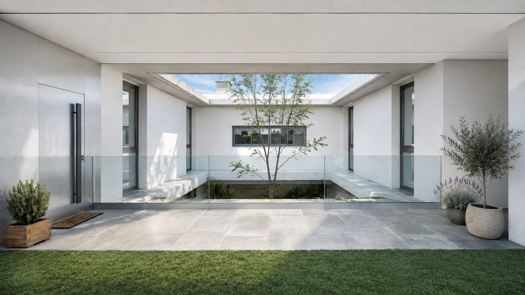 Casa O — Patio central vidrio