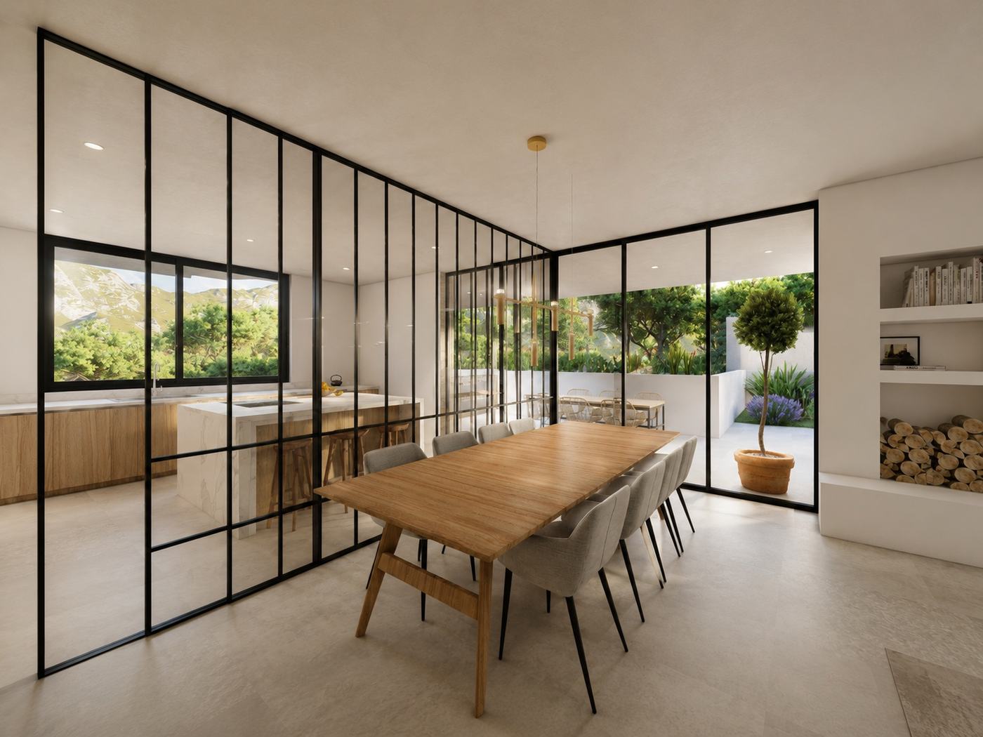 Casa TE — Comedor mampara vidrio