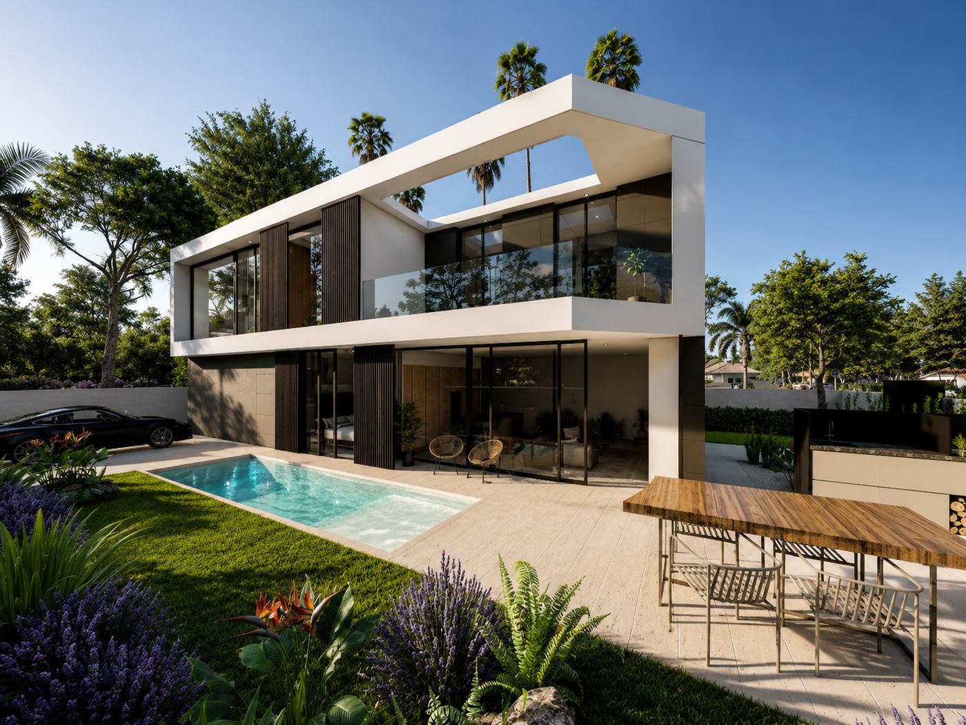 Casa X — Jardín piscina comedor