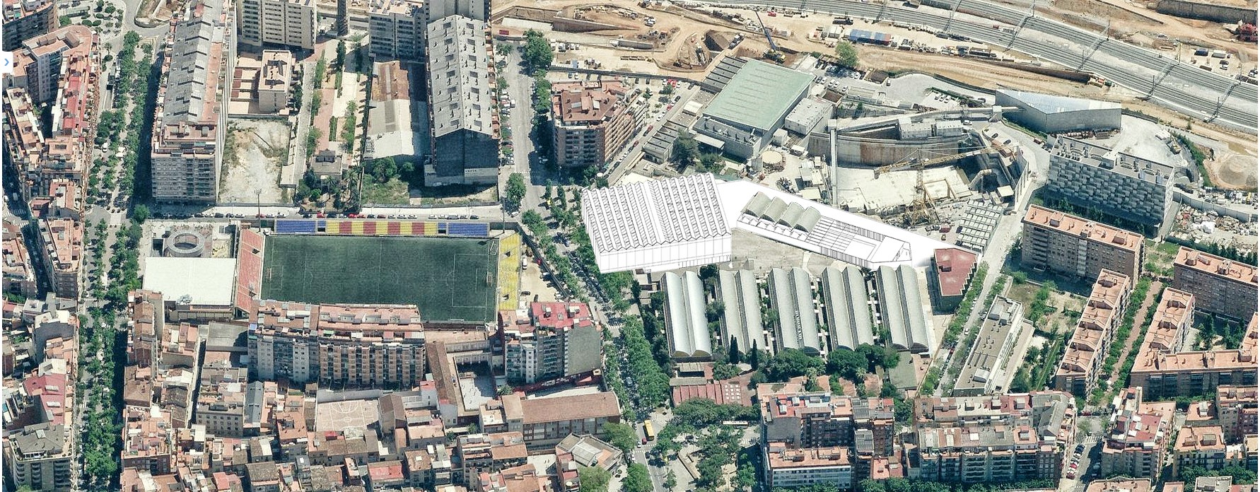 Reforma Polideportivo Camp de Ferro — Vista aérea con el emplazamiento del edificio