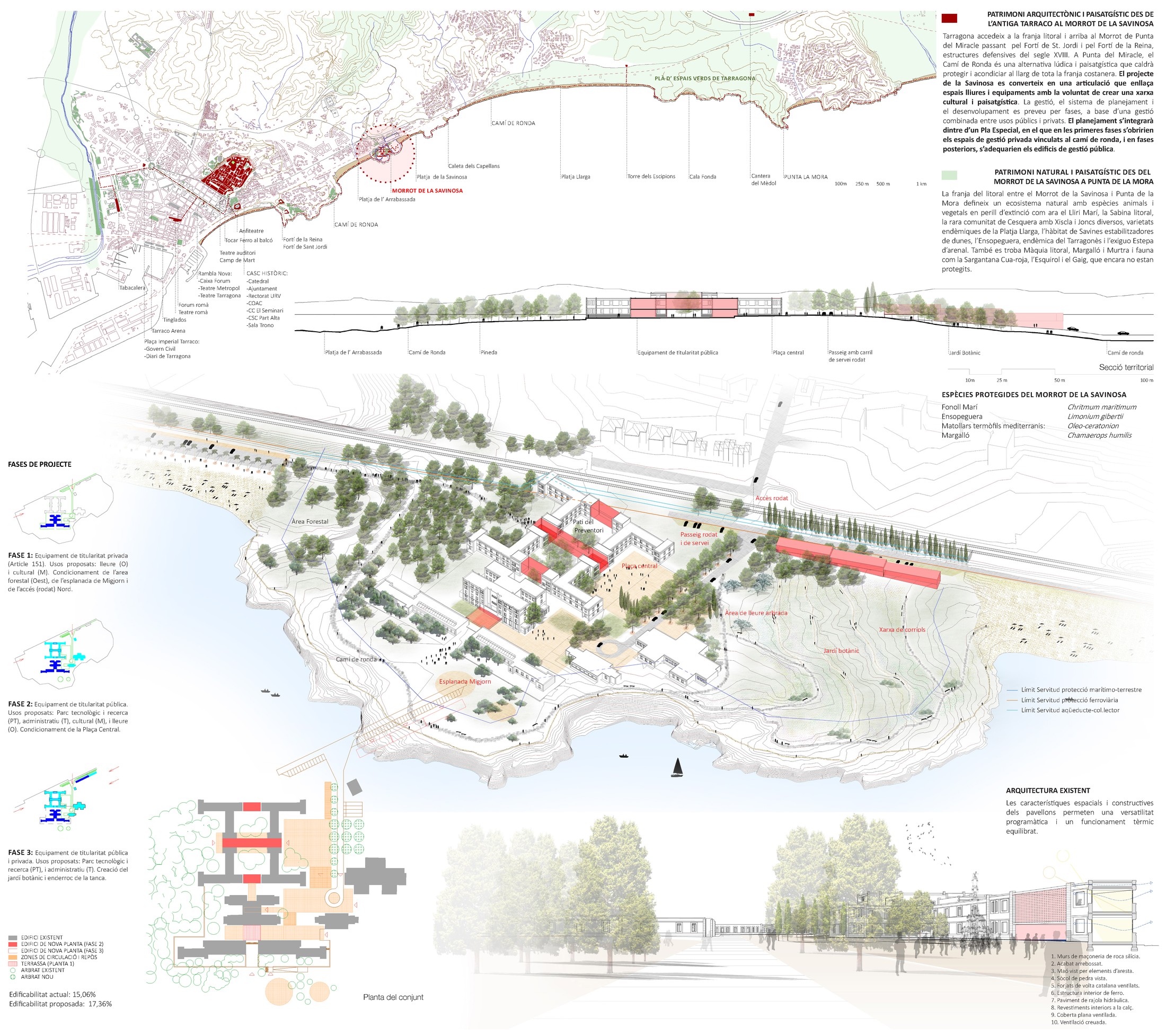 Reforma Preventori La Savinosa — Panel del proyecto con emplazamiento, fases y sistema constructivo