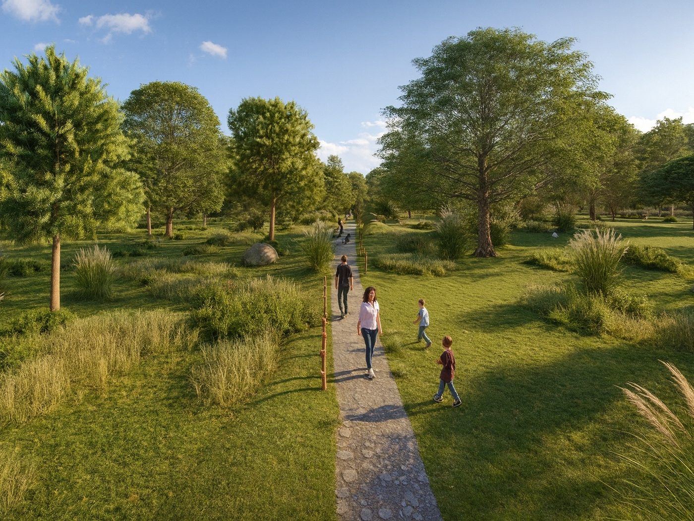 Urbanismo El Catllar — Parque con familia paseando