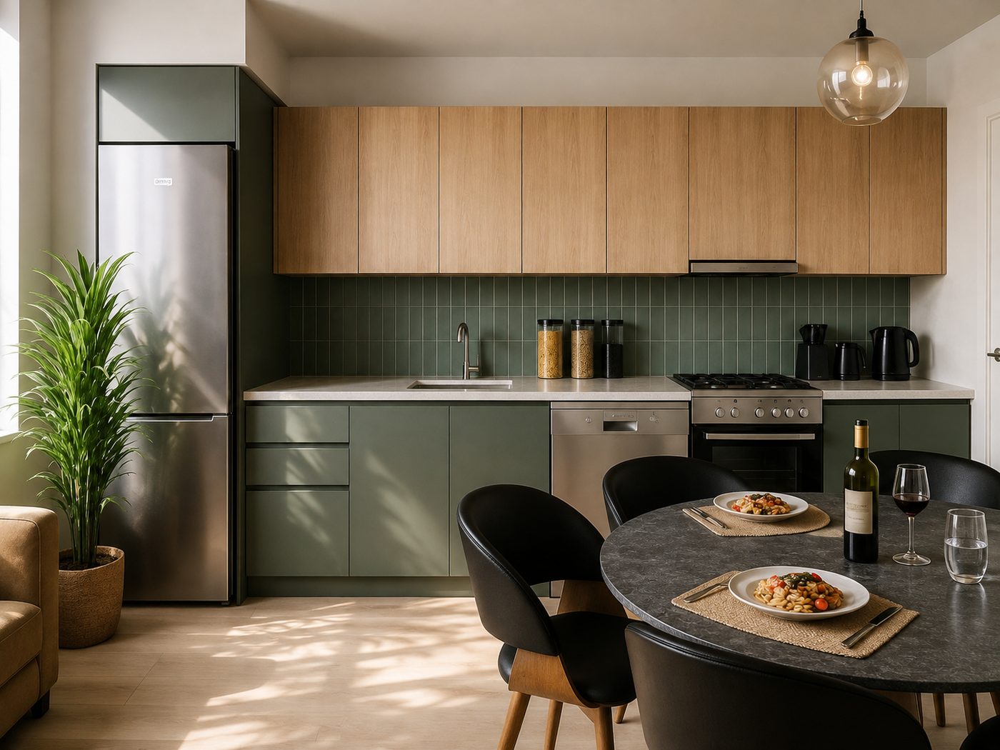 Viviendas Pallaresos — Cocina comedor verde